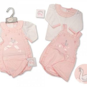 Pex ANGELINE knitted 2pc baby girls top and pants set Pink set/White bow 