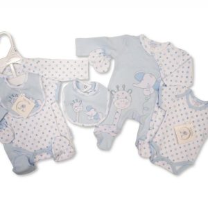 Premature Tiny Baby Boys Blue Elephant & Giraffe 4 Piece Set (737) 5-8lbs