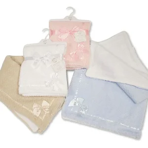 Baby 2 Layer Waffle Wrap with Lace Ribbon and Bow (75x90cm) - TAUPE