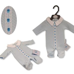 Premature Tiny Baby Boys Blue Quilted Ribbon Slot All in One (389) 5-8lbs