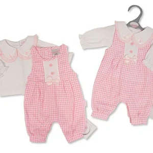 Premature Tiny Baby Girls 2 pcs Long Dungaree Set with Bows (5-8lbs