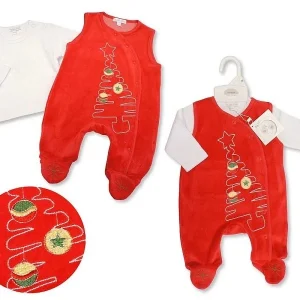 Baby Christmas Velour 2 pcs top and romper Set - Christmas Tree - 0-3months