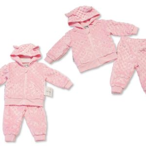 Baby Girls Dotted Velour Jacket and Pants Set - Pink 6-9months