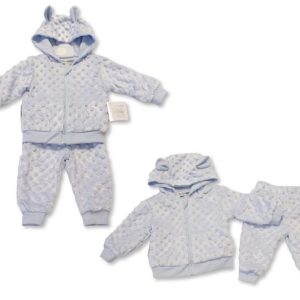 Baby Boys Dotted Velour Jacket and Pants Set - Blue 6-9months