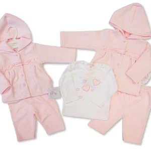 Baby Girls Heart Embossed 3 pcs Set with Hood - includes Top, Pants and Hooded Jacket - 6-9months