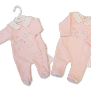 Baby Girls Pink Faux Fur And Embroidered Hearts Design Babygro - 3-6months