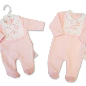 Baby Girls All-In-One Outfit with Matching Bib - Hearts 3-6months