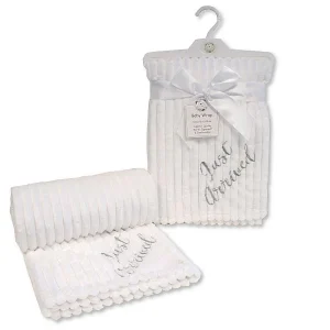 Baby Coral Fleece Stripe Effect Blanket with Embroidery -  White Just Arrived