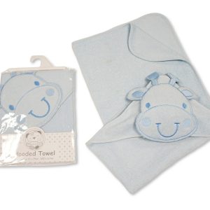 Baby Hooded Towel 100% cotton - 75 x 75cm – Giraffe - Blue