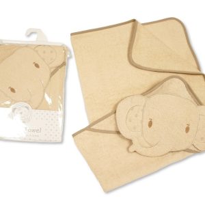 Baby Hooded Towel 100% cotton - 75 x 75cm – Elephant - Taupe