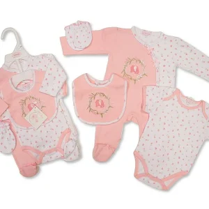 Baby Girls 4 Pieces Cotton Printed Design Gift Set with Embroidery - Elephant - 3-6months
